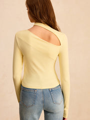 Asymmetric Cut-Out Ruched Long Sleeve Blouse