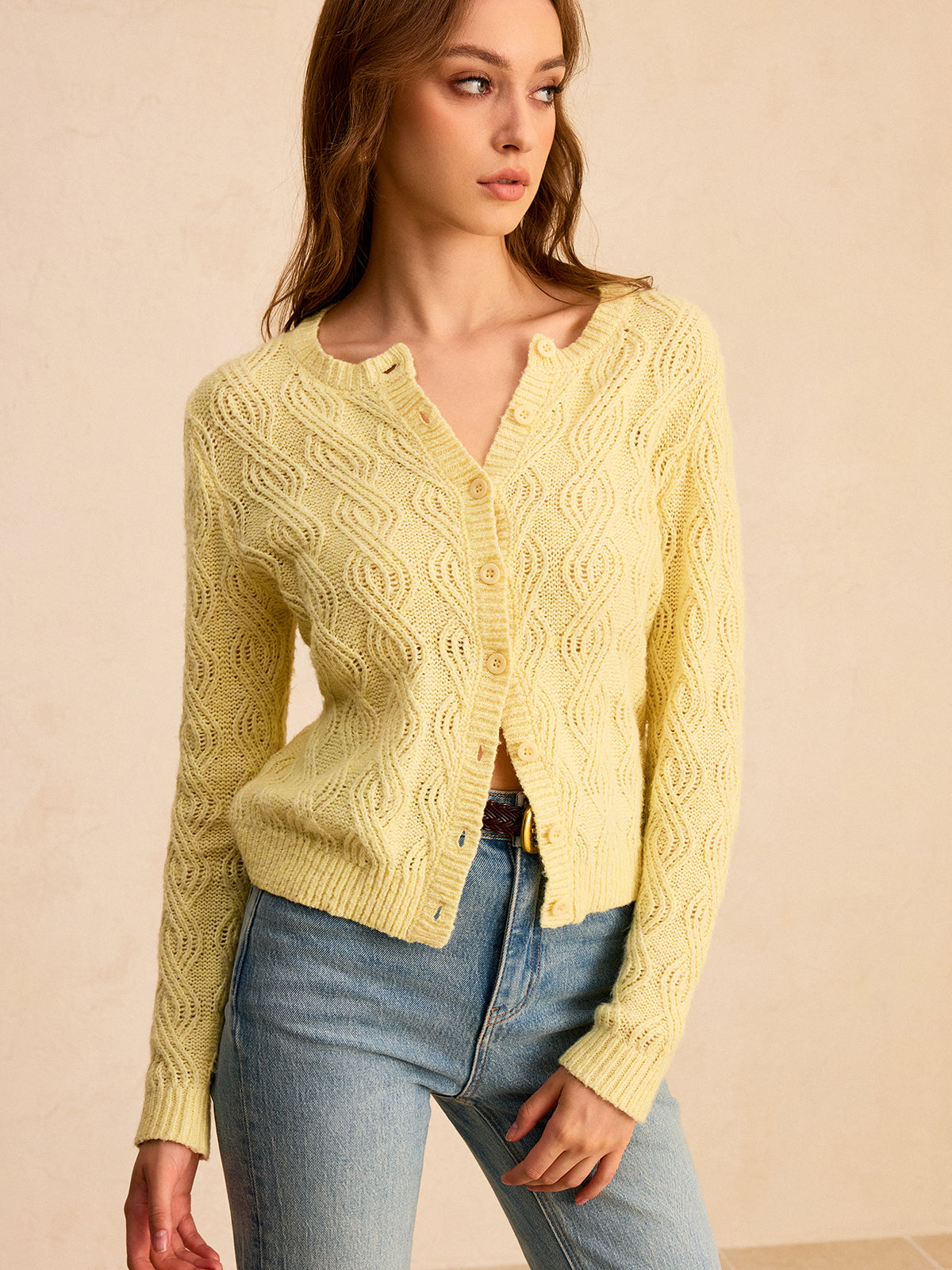 Cable-Knit Button-Front Cardigan