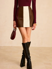 Color-Block PU Leather Mini Skirt
