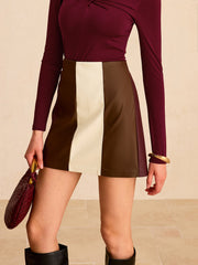 Color-Block PU Leather Mini Skirt
