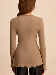 Wool Blend Asymmetric Ruffled Hem Sweater