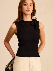 Bow Ribbed Knit Sleeveless Top