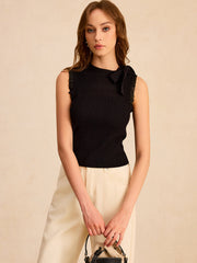 Bow Ribbed Knit Sleeveless Top