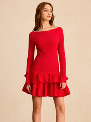 Long Sleeve Tiered Ruffle Mini Dress