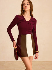 Color-Block PU Leather Mini Skirt
