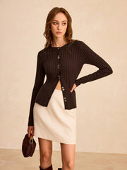 Ribbed Button-Front Knit Top