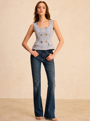 Tweed Square-Neck Top and Skirt Set