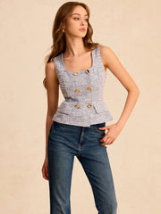 Tweed Square-Neck Top and Skirt Set