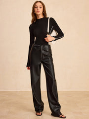 Ribbed Mock Neck Wool Blend Sweater