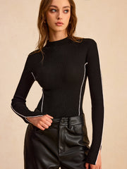 Ribbed Mock Neck Wool Blend Sweater