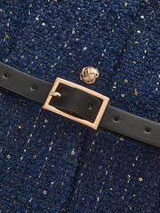 Metal Button Belted Tweed Jacket