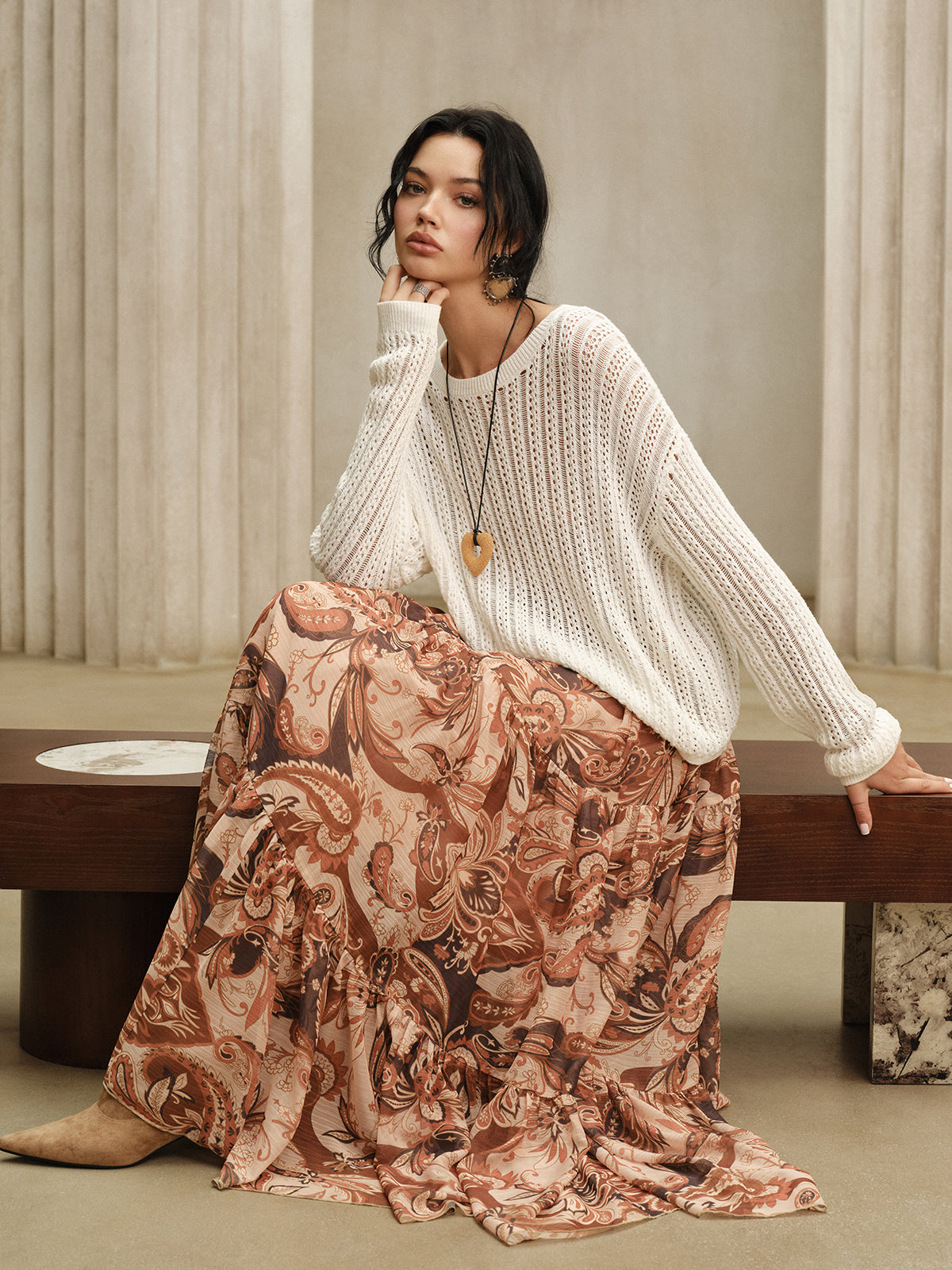 Boho Print Chiffon Maxi Skirt