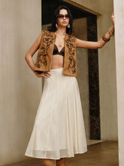 Floral Applique Suede Effect Vest