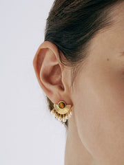 Tiger Eye Pearl Fan-Shaped Earrings