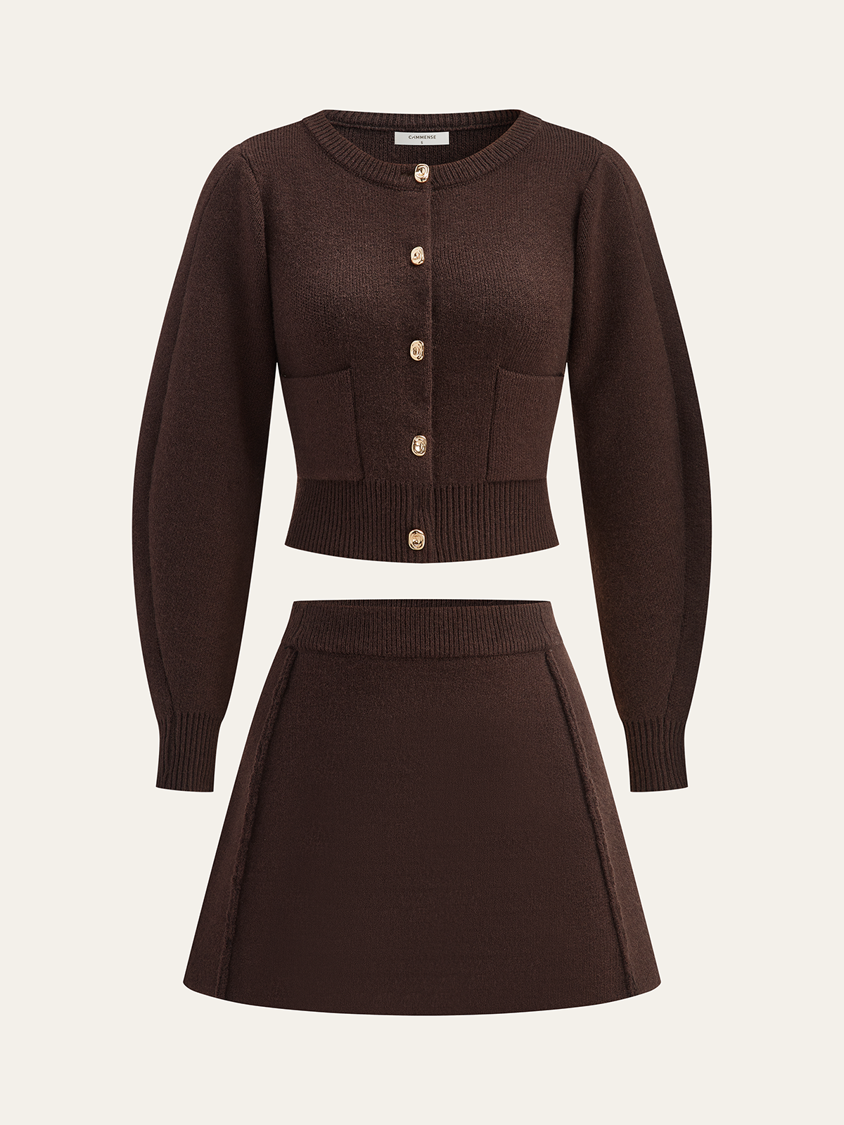 Lamb Sleeve Metal Button Knit Top and Skirt Set