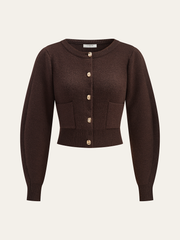 Lamb Sleeve Metal Button Knit Top and Skirt Set