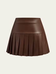 Faux Leather High-Waist Pleated Mini Skirt