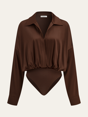 Satin Collared Long Sleeve Bodysuit