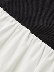 Crew Neck Contrast-Paneled Asymmetric Maxi Dress