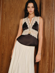 Lace Panel Satin Peplum Top