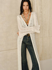 Longline Button Open-Knit Outerwear