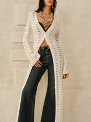 Longline Button Open-Knit Outerwear