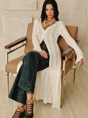 Longline Button Open-Knit Outerwear