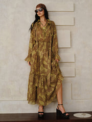 Boho Print Chiffon Maxi Dress Set with Liner