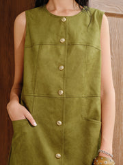 Suede Effect Metal Button Mini Dress