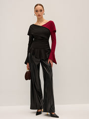 Two-Tone Asymmetric Peplum T-Shirt