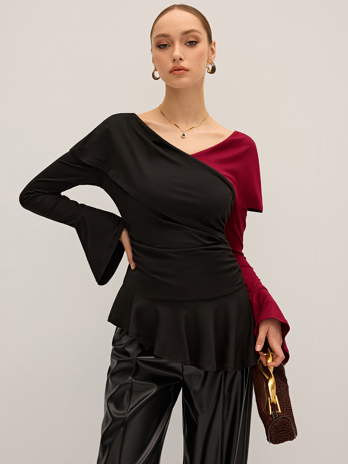 Two-Tone Asymmetric Peplum T-Shirt