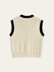 Contrast Trim Metal Button Textured Knit Vest