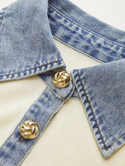 Denim Collar Wool Blend Knit Top