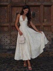 Vintage Halter Lace-Up Back Dress