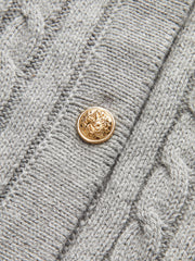 Metal Button Denim Collar Cable-Knit Top