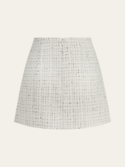 Metal Button Pleated Tweed Mini Skirt