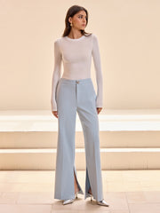 Mid-Waist Wide-Leg Slit Pants