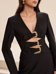 Metal Buckle Cut-Out Top and Skirt Set