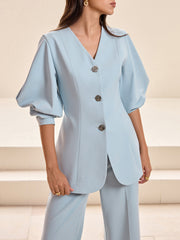 Puffed Sleeve V-Neck Blazer