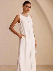 Hand-Beaded Neckline Pocket Maxi Dress