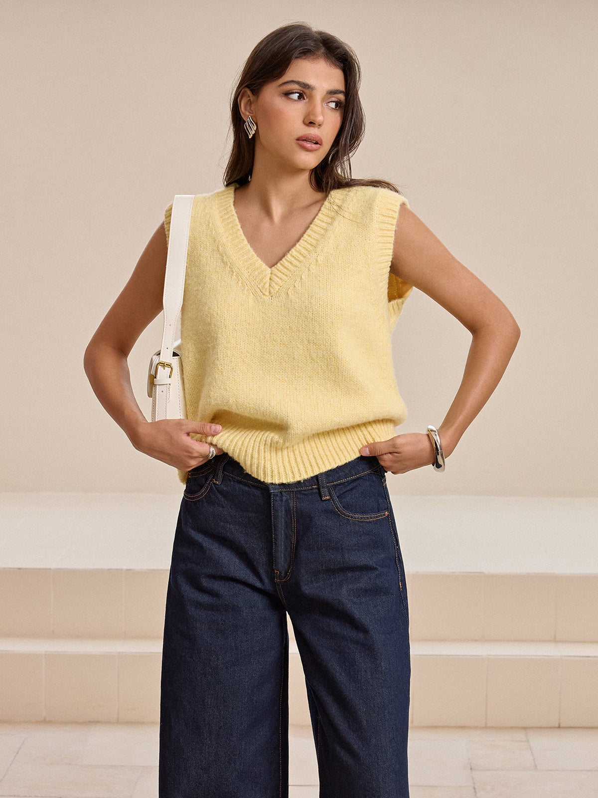 V-Neck Wool-Blend Knitted Vest