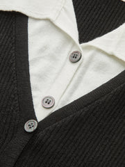 Contrast Collar Ribbed Knit Cardigan