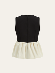 V-Neck Ruffle Hem Contrast Panel Top