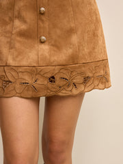 Suede Effect Floral Embroidered Sleeveless Mini Dress