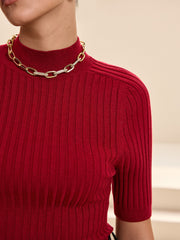 Ribbed Mock Neck Short Sleeve Sweater