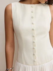 Button-Front Panel Pleated Hem Mini Dress