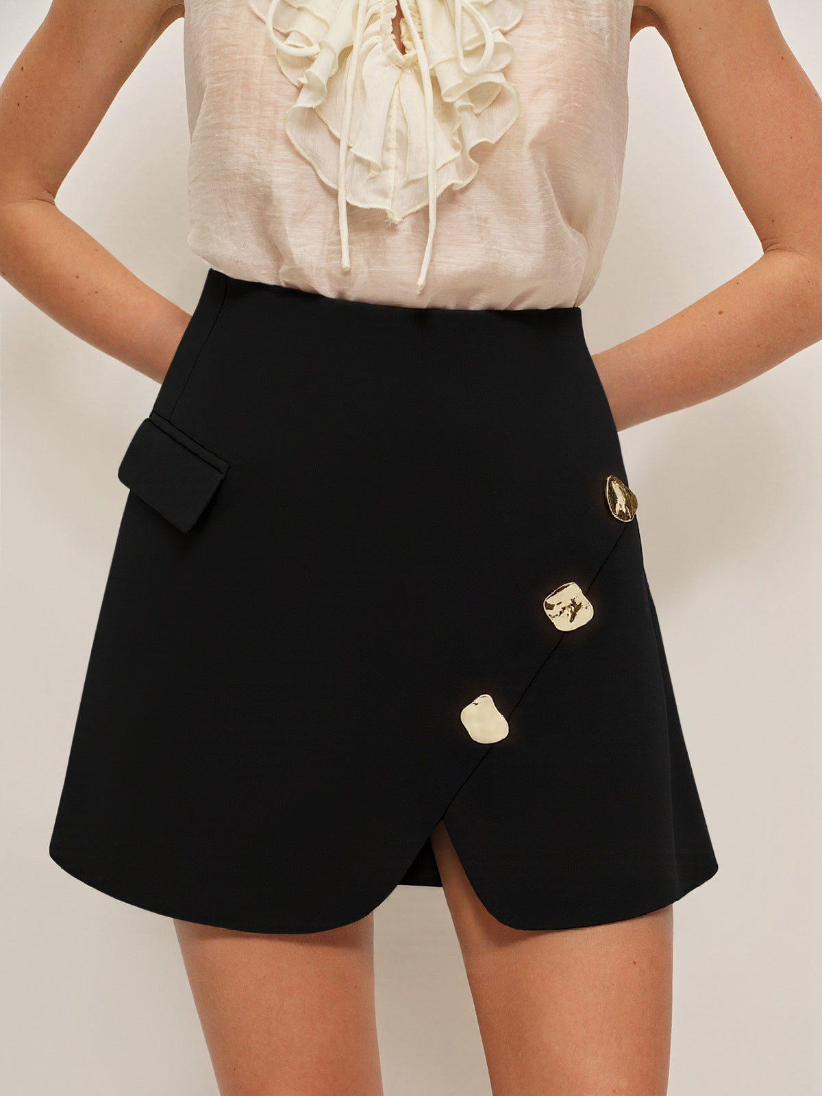 Metal Detail Decor Pocket Mini Skirt