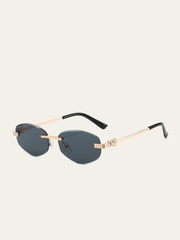 Golden Rimless Oval Sunglasses