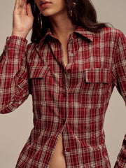 Plaid Button Front Shirt Dress