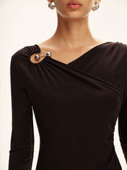 Asymmetric Cut-Out Long-Sleeve T-Shirt
